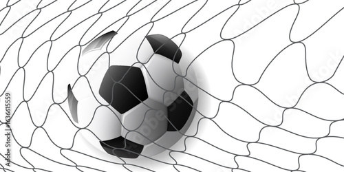 A Football or Soccer Ball Hitting the Goal Net. Vector Template
