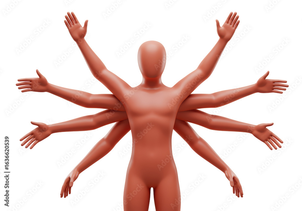 Fototapeta premium Isolated Figure with Multiple Arms Representing Multitasking