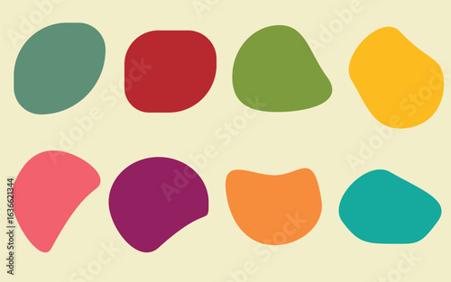 Playful drop shaped elements in bold primary and pastel colors on a light cream background, perfect for fun textile prints, children’s decor, and creative packaging design.