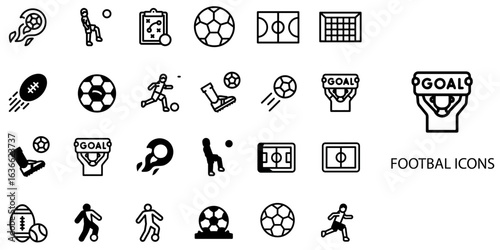 Football simple concept 24 Black color icons set .Vector illustration.	