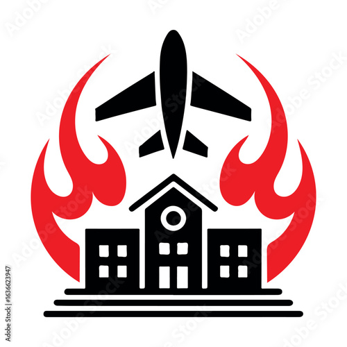 Airplane Over Burning School.eps
