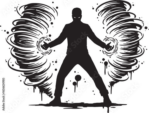 Shadowmancer: Silhouette of a conjurer controlling whirling vort