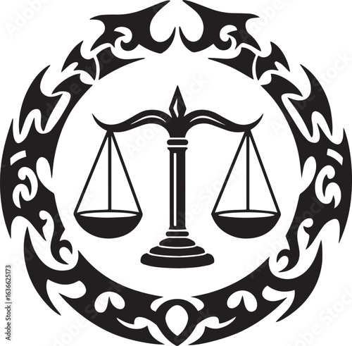 Tribal Scales of Justice Vector Emblem Representing Fairness and