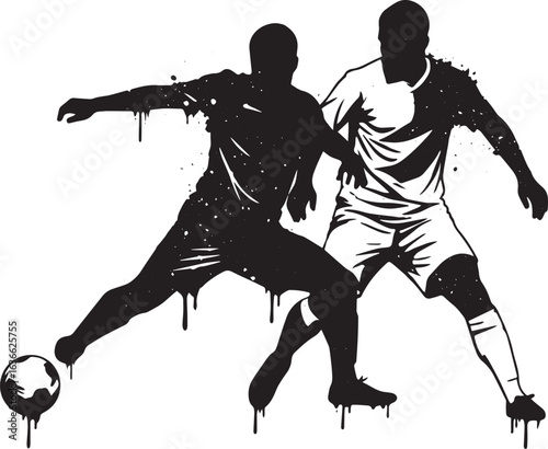 Dynamic abstract monochrome soccer game illustration with two pl