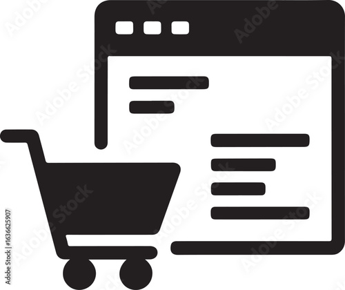 Online Shopping Cart Icon Vector Symbol Sign Bold Black Graphic Design Element