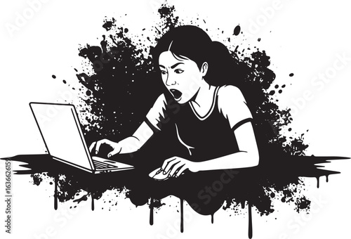 Intense surprise digital illustration of a woman staring at a co