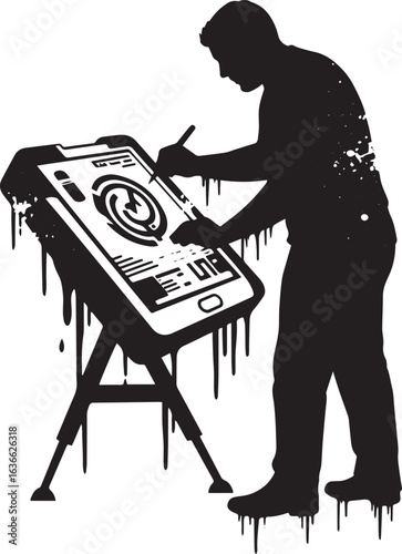 Innovative technology concept: Silhouette of a man designing int