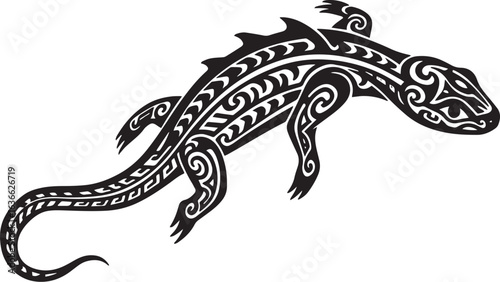 Artistic depiction of an amphibian using tribal tattoo style pat