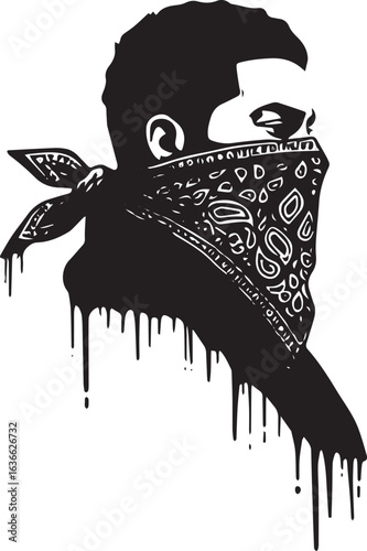 Minimalist black and white depiction of a person wearing a banda