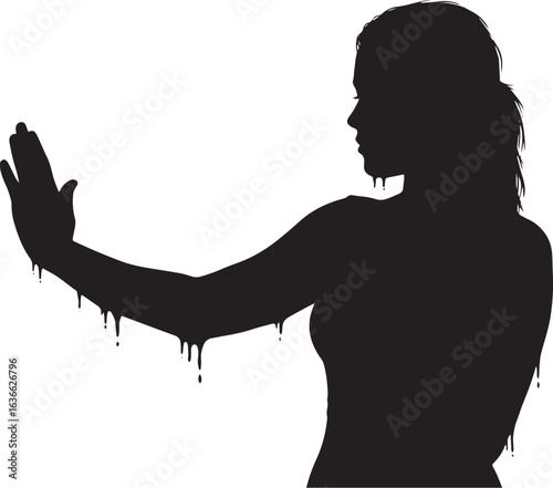 Silhouette of a woman with hand raised, symbolizing resistance o
