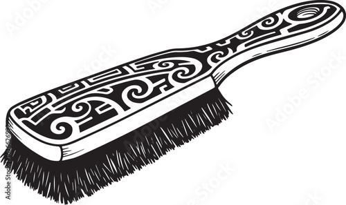 Detailed illustration of a lint brush with ornate black and whit