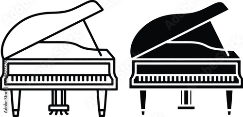 Two grand pianos one outline and one silhouette
