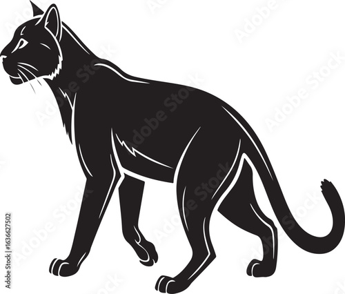 Black panther walking profile vector illustration big cat
