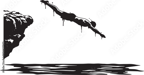 Cliff diver abstract vector illustration, summer extreme sport l