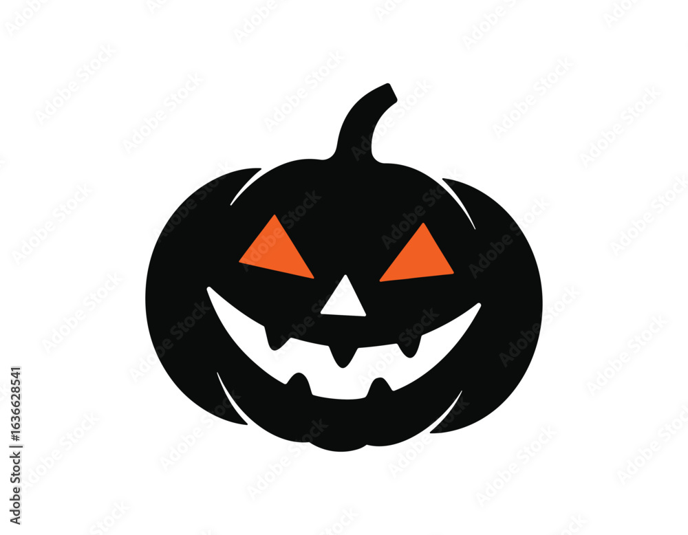 Fototapeta premium halloween pumpkin silhouette with orange eyes and sharp teeth for spooky seasonal decoration and october celebration