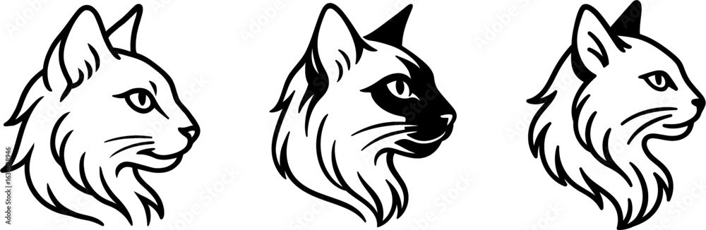 Obraz premium Balinese cat head side profile outline vector