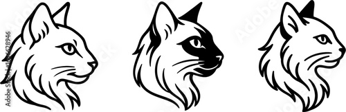 Balinese cat head side profile outline vector