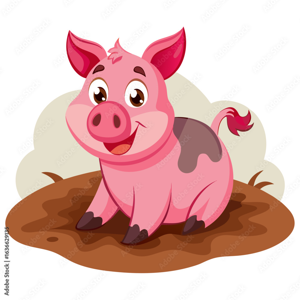 Naklejka premium vector illustration of yorkshire pig, lying in mud, cartoon