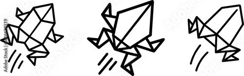 Origami frog jumping paper toy outline vector