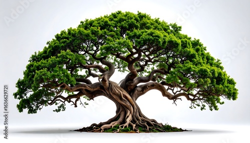 Lush bonsai tree, mature roots