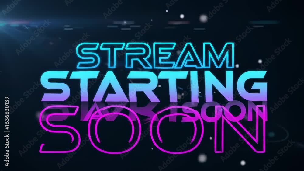 Dynamic Stream Announcement Visual with Neon Text and Abstract Background Elements