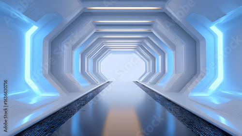 Fototapeta Naklejka Na Ścianę i Meble -  Futuristic minimalist sci fi spaceship interior wall