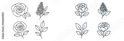 Floral line art collection featuring various flowers and leaves in a minimalist style