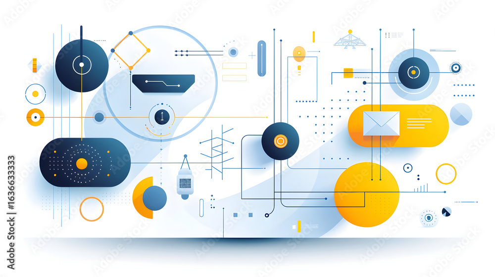 Fototapeta premium Modern abstract illustration depicting a network interconnected elements, symbolizing global communication technological innovation.