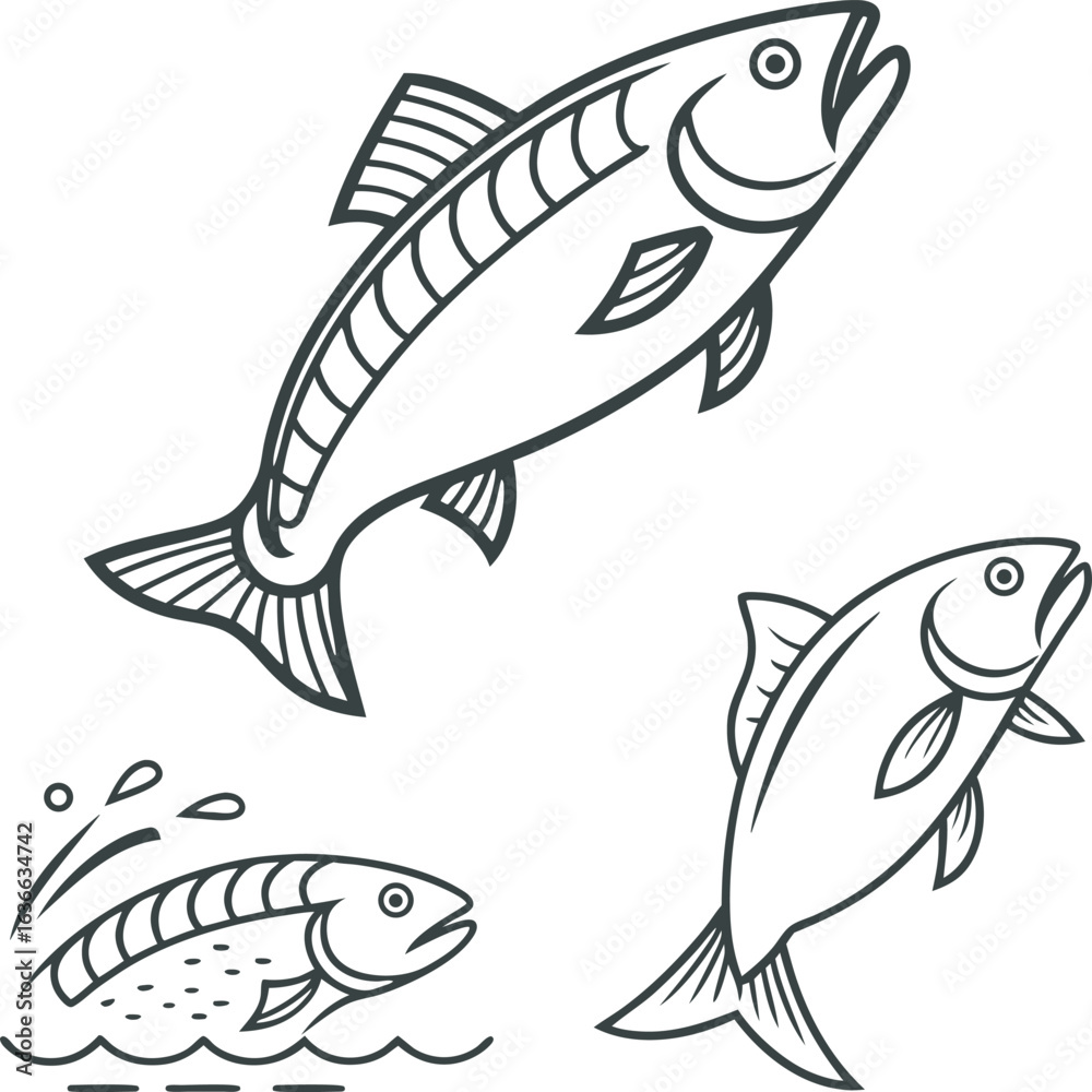 Fototapeta premium Many big fish icon for graphic design and web.eps