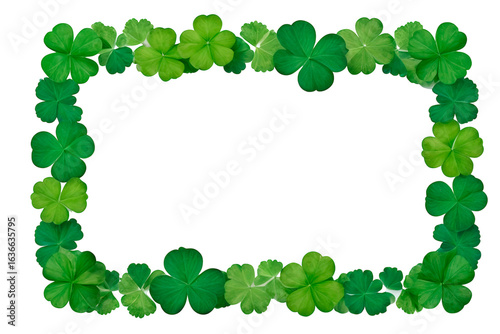 frame of green leaves four leaf clover isolated
