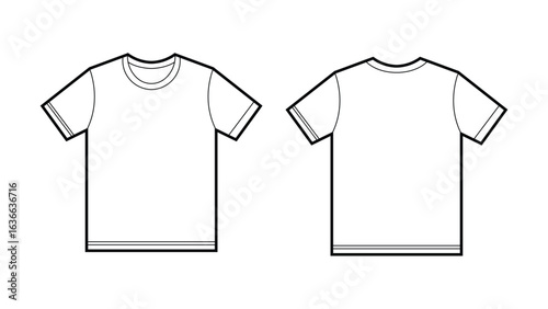 Clean line drawing of a blank, simple t-shirt, presented in a front and back view. t-shirt template. T-Shirt Single Line Icon.