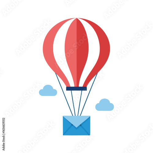 Hot Air Balloon Flight Adventure with Travel Envelope in Clear Sky Illustration