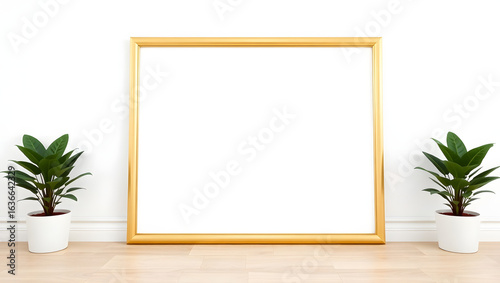  Blank Square Gold Frame with Potted Plants