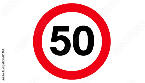 A red circular traffic sign displays a maximum speed limit of 50.