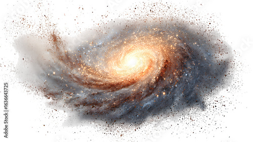 Spiral galaxy with glowing center on a white background