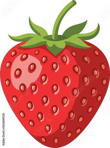 A vibrant illustration of a single, ripe strawberry.