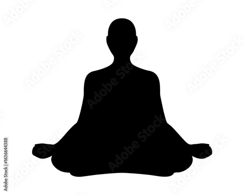Silhouette of a person meditating in lotus position with mindfulness state