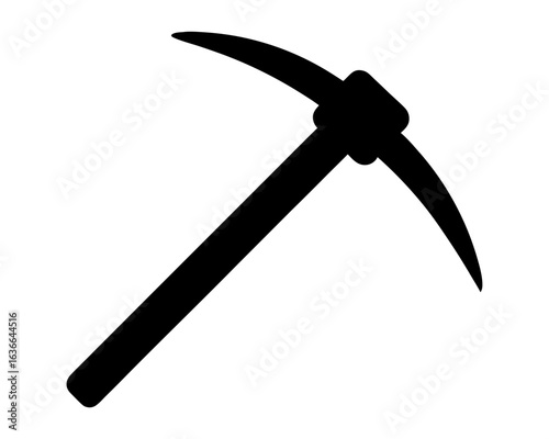A minimalistic black silhouette of a pickaxe on a clean white background