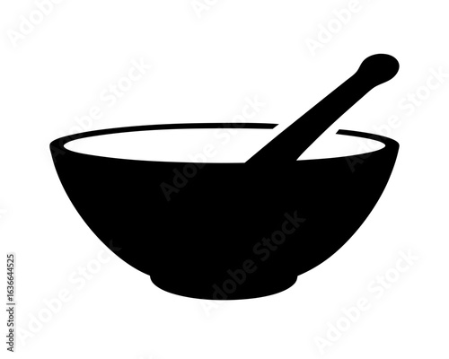 Mortar and pestle minimalist black and white illustration for medicinal use