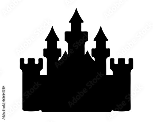 Stylized silhouette of a fairytale castle with three towers and battlements