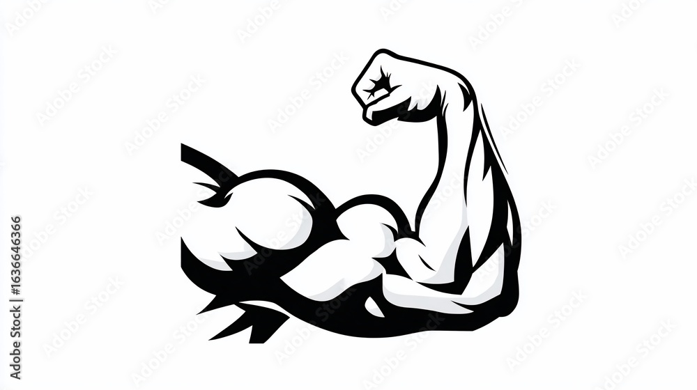 Naklejka premium Muscular Arm Flexing, Silhouette on White