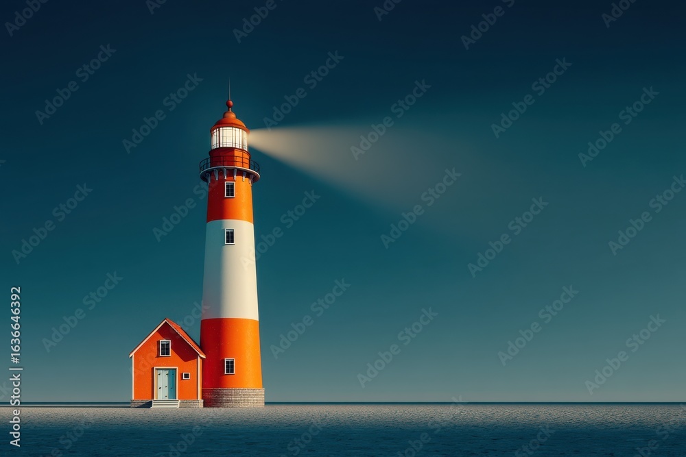 Obraz premium Bright lighthouse casting a beam on an abstract colorful background