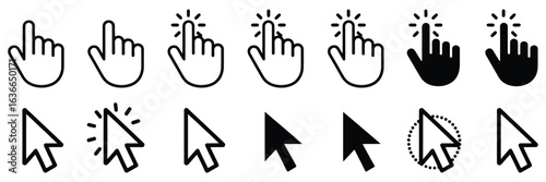 Computer mouse click cursor icon set featuring hand pointer and arrow pointer vector icons
