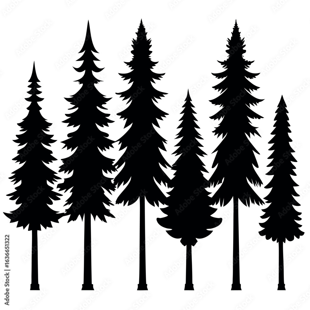 Obraz premium Christmas Tree Silhouettes – Minimal Vector Collection for Holiday and Winter Designs