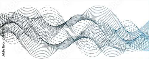Abstract curvy line art wavy flowing dynamicsound, wave, wind, information flow. Twisted curve lines and blend effect. Clean white background, with wave line with sense of motion and fluidity.