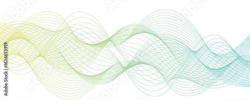 Abstract curvy line art wavy flowing dynamicsound, wave, wind, information flow. Twisted curve lines and blend effect. Clean white background, with wave line with sense of motion and fluidity.