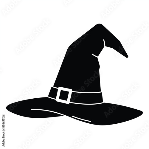 Classic Black Witch Hat with Buckle for Halloween Costume Accessories