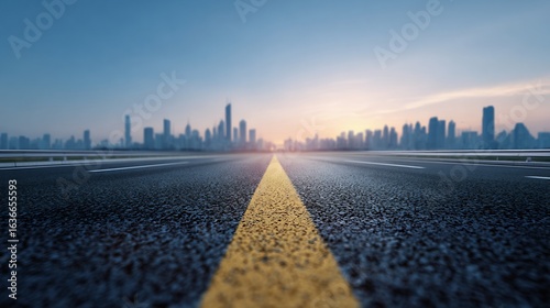 Business journey concept road leading toward city skyline goal orientation long term planning background
