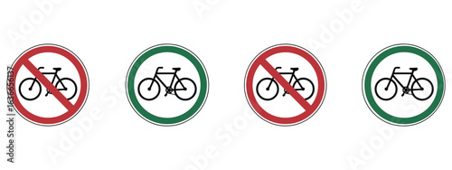 Clear bicycle traffic signs for regulation and guidance, showing allowed and prohibited cycling