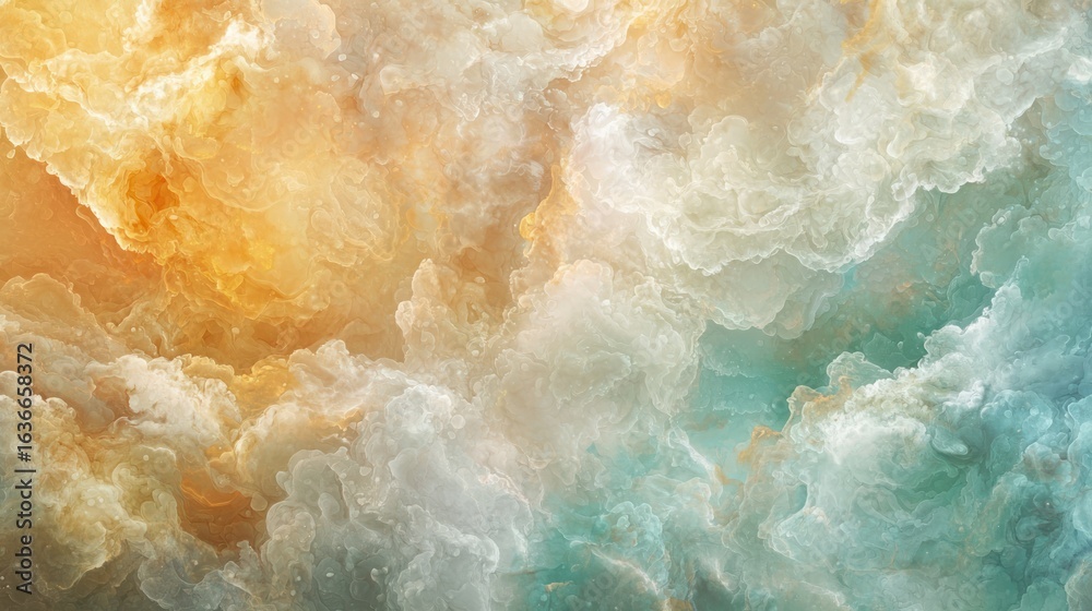 Fototapeta premium Abstract image of cloud-like textures blending into a pastel-colored sky.
